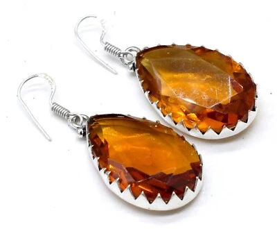 Hessonite Gemstone 925 Sterling Silver Handmade Jewelry Earring Size-1.50 - Image 1 of 4