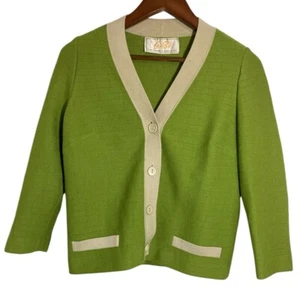 Vintage Cardigan Sweater Women's 10 Green button Ribbed Gibi - Picture 1 of 4