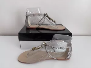 Kurt Geiger Miss KG Delight Beige Comb Synthetic Jewelled Flat Sandals - Size 5 - Picture 1 of 7