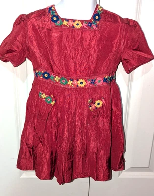 Vintage Miss Quality embroidered Dress satin Dress Size approx 18M/2T toddler - Image 1 of 4