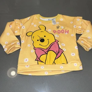 Winnie the Pooh little girls sweat shirt with ruffles and flowers 4T yellow/pink - Picture 1 of 9