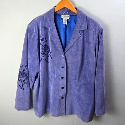 Victor Costa случай женщины синий замшевый вышитый блейзер куртка Sz 1 X - Изображение 1 из 4