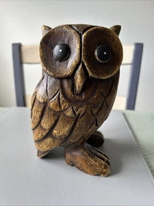 Carved Wooden Owl Sculpture Large - Beautiful Wooden Bird Sculpture Art - Picture 1 of 6