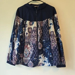 Chico’s Zenergy Floral Paisley Blue White Purple Hoodie Jacket Size 2 (12/14) - Picture 1 of 3
