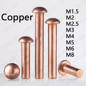 Pure Copper Round Head Rivets M1.5 M2 M2.5 M3 M4 M5 M6 M8 - Picture 1 of 5