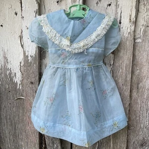 Vintage 1960’s Era Sheer Blue Organdy Baby Girl’s Dress Crinoline Under Skirt - Picture 1 of 12