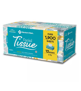 Member’s Mark 2-Ply Facial Tissues, Flat Boxes (160 tissues/box, 12 boxes)