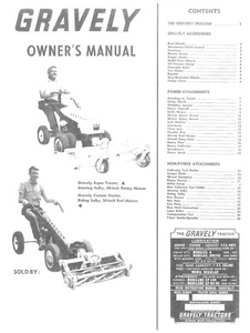 1961 Gravely Custom & Super 2 Wheel Tractor Owner's Manual w/ Implements Listing - Picture 1 of 12