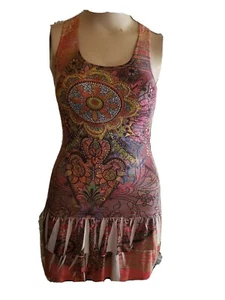 Vintage Women's Basic Sleeveless Sundress Slinky Racerback SM Bling Floral #CR80 - Picture 1 of 4