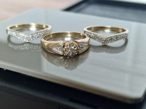 Diamond Wedding 3piece set 9 ct yellow gold ring size K1/2 (4.9grams ) - Picture 1 of 8