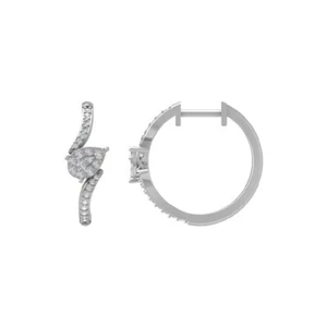 10k White Gold Lab Grown Diamond Composite Hoop Earrings Holiday Gift - Picture 1 of 5