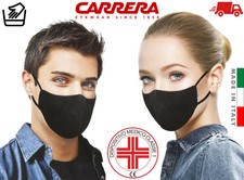 Carrera Protezione Copri Bocca Naso Lavabile Nero Cotone 100% Dispositivo Medico