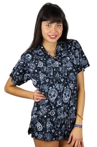 Funky Hawaiian Blouse Skulls Black Grey Different Sizes Hawaiian Shirt - Bild 1 von 6