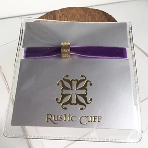 Rustic Cuff Bracelet Royal Purple Gold Tone Charm Stretch Elastic Velvet NEW - Picture 1 of 4