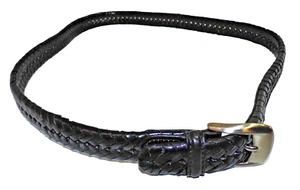 VINTAGE WOVEN BRAID LOOP LEATHER Belt Brown GOLD TONE BUCKLE #1415 Small 34" - Picture 1 of 8