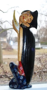 Vintage Indonesian Wooden Woman Figure w/ Seed Hand Carved & Painted 14" - Picture 1 of 16