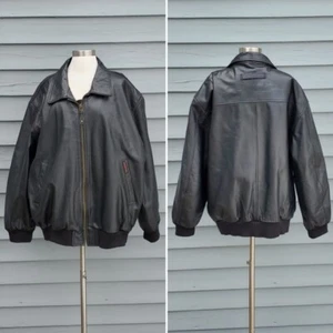 Vintage 90s Winchester Rifles Black Leather Aviator Flyboy Bomber Jacket XL - Picture 1 of 7
