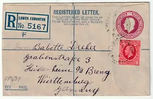 1934 SELTENE GANZSACHE EINGESCHRIEBEN ENV RP47F BLAUFUTTER UNTERE EDMONTON - Bild 1 von 2