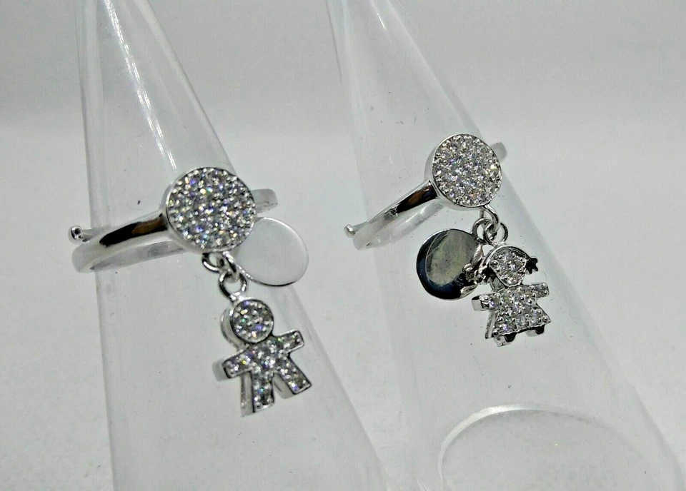 Anello Bebè-Boy & Girl in Argento 925/1000 Rodiato con Zirconi Extra Bianchi - Immagine 1 di 3