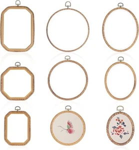 9Pcs Embroidery Hoop Frame Decorative Imitated Wood Display Frame Assorted Si... - Picture 1 of 7