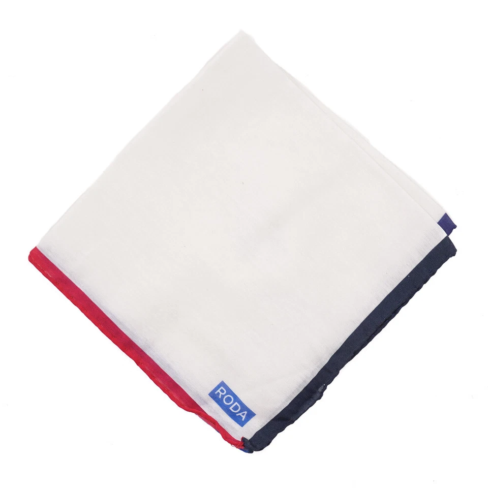 NWT RODA Lightweight Cotton-Silk Pocket Square with Contrasting Quadrant Border - Image 1 of 4