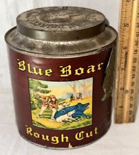 ANTIQUE BLUE BOAR ROUGH CUT TOBACCO TIN PIG HUNTING SCENIC CAN PIPE SMOKING