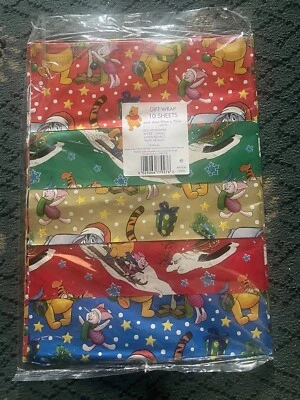 Vintage 1990s Disney Winnie The Pooh Christmas Gift Wrap Wrapping Paper - Image 1 of 2
