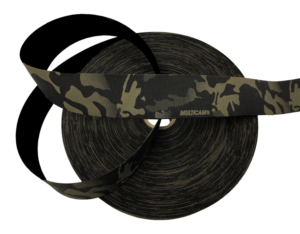 MMI TEXTILES 50mm / 2" Single Sided Crye Multicam Black Elastic ( Military Webbing MTP)