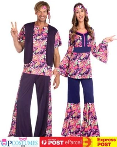 Couple Purple Woodstock 60s 70s Hippy Costume Disco 1960 1970 Go Go Hippie - Picture 1 of 3