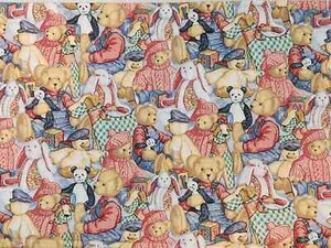 VTG Daisy Kingdom Blue Jean Teddy Mini Packed All Over #4543 by Springs BTHY - Picture 1 of 7