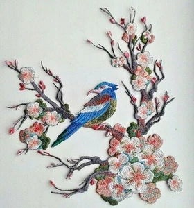 Blossoming Cherry FlowerWith Bird Extra Quality Sew-On Embroidered Patch - Picture 1 of 5