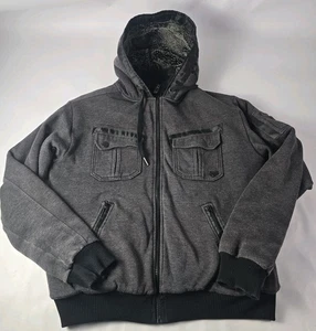 Fox Hoodie Mens L Gray Sasquatch Fur Lined Zip Up Sweater Motocross Vintage Y2K - Picture 1 of 15