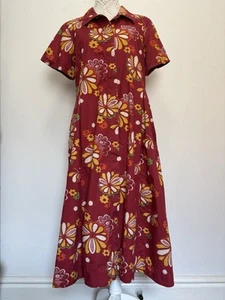 TOAST Aster Midi Dress 12 14 40 42 Cotton Poplin Smock Pockets Retro Floral Boho - Picture 1 of 11