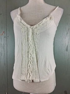 Y2k American Eagle Ribbed Cami Top Womens S Cream Crochet Ruffle Fairy Cottage - Picture 1 of 9