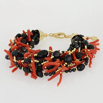 Bracciale multifilo Nivy argento 925 dorato, corallo, onice BARP0404#G - Immagine 1 di 3