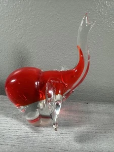 Large art glass Paperweight elephant red summerso trunk up Good Luck - Picture 1 of 5
