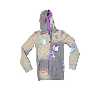 Ed Hardy Sudadera con Capucha Para Mujer XS Y2K Arte Tatuaje Cremallera Completa Koi Tigre Geisha Parche Gráfico Foto 1 de 4