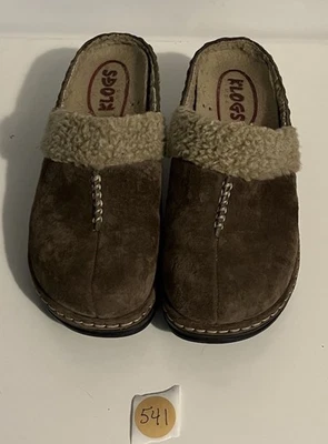 Tamancos femininos Klogs 6 M sapatos marrom camurça pele sintética forrada mules wedge - Imagem 1 de 4