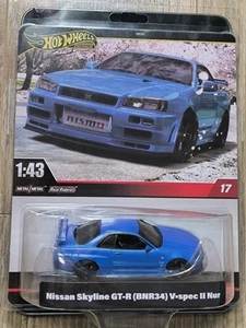 Hot Wheels Premium Nissan Skyline GT-R R34 BNR34 V-Spec II Real Riders 1:43 Blau - Bild 1 von 6