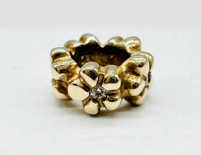 Pandora Espaciador Flor Oro 14K con Diamantes - 750436D Retirado Raro Foto 1 de 4