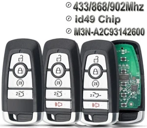 Fits Ford 433/868Mhz M3N-A2C93142600 Complete Transponder Remote Key - Picture 1 of 6