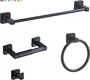 Matte Black Bathroom Hardware Set 4 Pieces,Towel Bar Set Stainless Steel Wall Mo - Picture 1 of 6