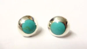 Sterling Silver 12mm Blue Turquoise Round Dome stud Earrings Native American New - Picture 1 of 6