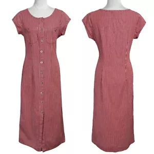 Vintage Anthropologie Isabella Vogel Midi Denim Hemd Kleid Größe 8 rot weiß gestreift - Bild 1 von 15