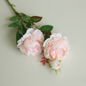 Peony Roses Artificial Silk Fake Flowers White Bridal Wedding Bouquet Home Decor