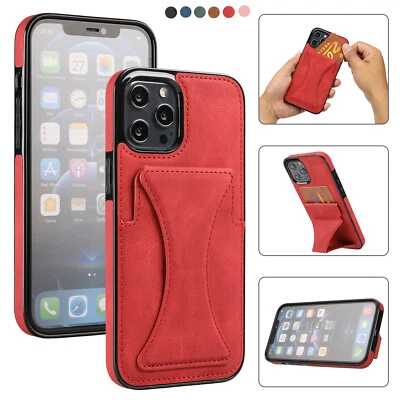 Magnetic Stand Card Holder Leather Back Case For iPhone 14 13 12 11 Plus Pro Max - Image 1 of 4
