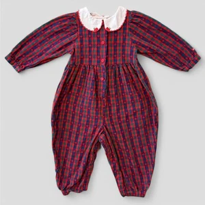 Vintage Osh Kosh Girl's Romper Plaid w/ Red Apples Pattern Size 24 Months - Picture 1 of 8