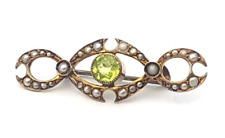 Exquisite Antique Art Nouveau 9ct Rose Gold Peridot & Seed Pearl Brooch 2.9g