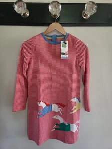 Joules Girl's Rosalee Back Zip Pink Stripe Applique Horse Dress Size 12 - Picture 1 of 5
