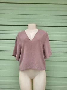 NEW ZARA WOMAN BEIGE CREASED EFFECT T SHIRT V-neck short sleeve SIZE S #6728B - Picture 1 of 12